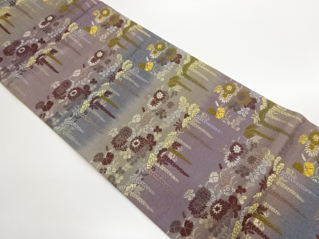 JAPANESE FUKURO OBI / KARA-ORI / WOVEN AUTUMN FLOWERS